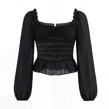 Blúz poliészterből, négyszögletes nyak, hosszú ujjú, szűk fazon