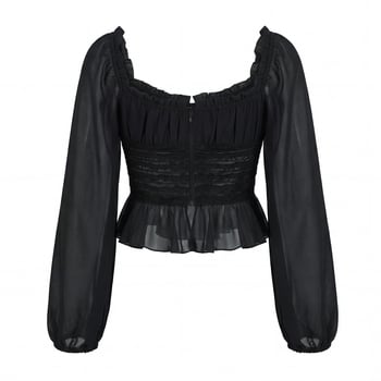 Blúz poliészterből, négyszögletes nyak, hosszú ujjú, szűk fazon