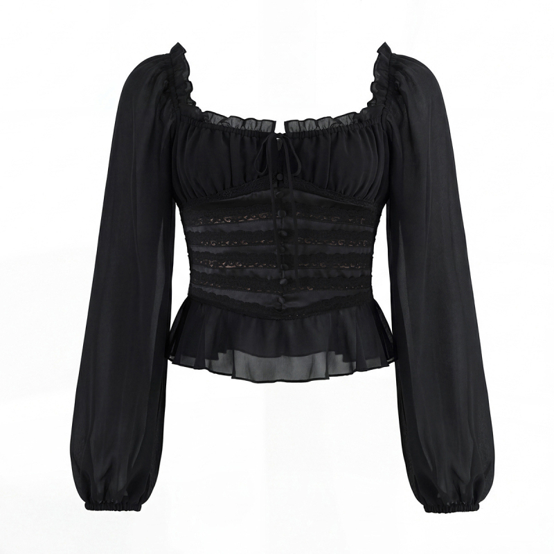 Blúz poliészterből, négyszögletes nyak, hosszú ujjú, szűk fazon