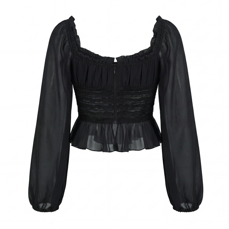 Blúz poliészterből, négyszögletes nyak, hosszú ujjú, szűk fazon