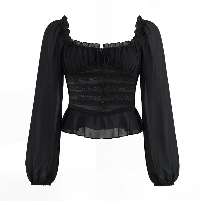 Blúz poliészterből, négyszögletes nyak, hosszú ujjú, szűk fazon