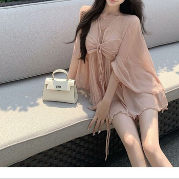 Női Chenille anyagú spandex keverék blúz, V-nyakú, hercegnő ujju, fűzős dizájn, pulóver — 2025 tavasz