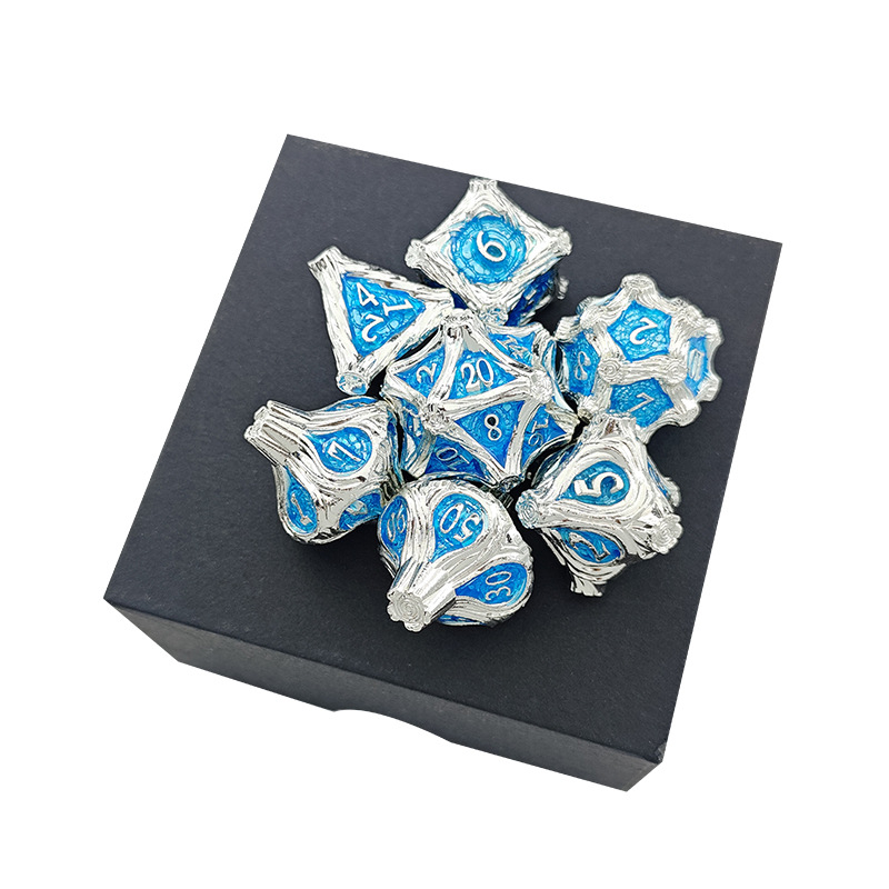 7-dijelni metalni set D20 kockice za RPG — zlitina cinka, poliedrični oblik, mogućnost prilagodbe