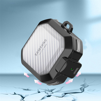 Samsung Buds Core, Buds Live, Buds Pro, Buds 2 Pro és Buds 2-hoz védőtok — átlátszó szénszálas mintázat, PC/TPU anyag, domborított textúra, injektálással öntés, permetezés