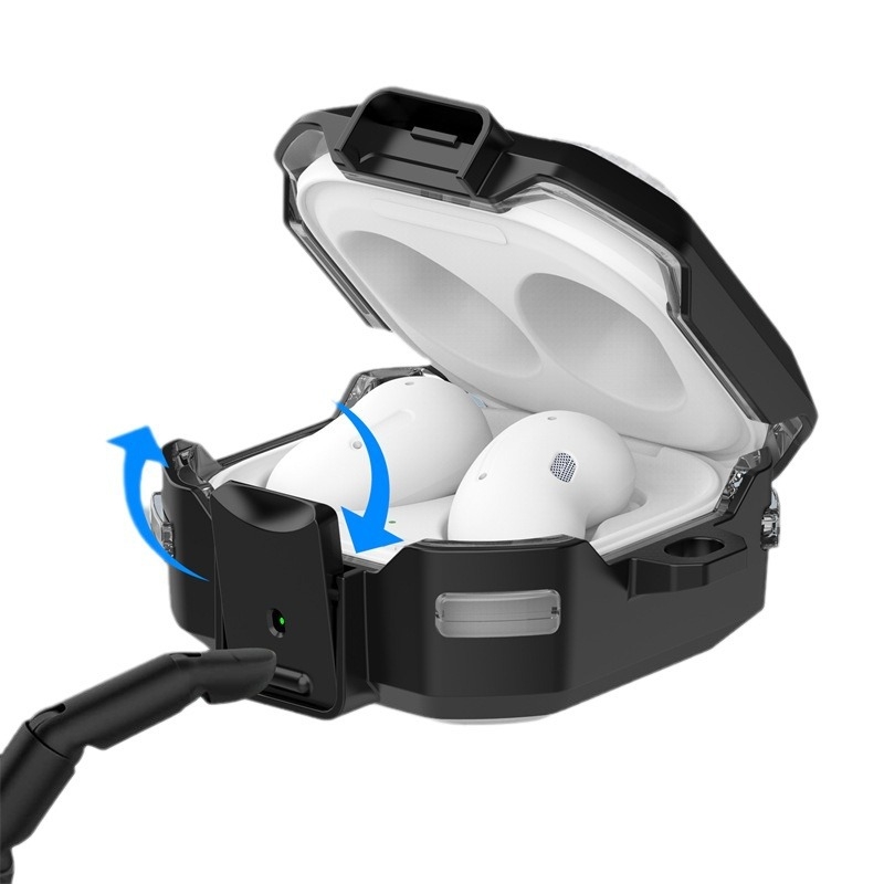 Samsung Buds Core, Buds Live, Buds Pro, Buds 2 Pro és Buds 2-hoz védőtok — átlátszó szénszálas mintázat, PC/TPU anyag, domborított textúra, injektálással öntés, permetezés