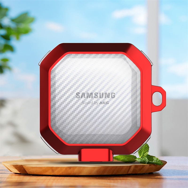 Samsung Buds Core, Buds Live, Buds Pro, Buds 2 Pro és Buds 2-hoz védőtok — átlátszó szénszálas mintázat, PC/TPU anyag, domborított textúra, injektálással öntés, permetezés