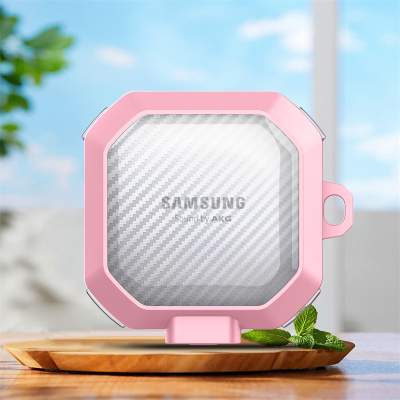 Samsung Buds Core, Buds Live, Buds Pro, Buds 2 Pro és Buds 2-hoz védőtok — átlátszó szénszálas mintázat, PC/TPU anyag, domborított textúra, injektálással öntés, permetezés