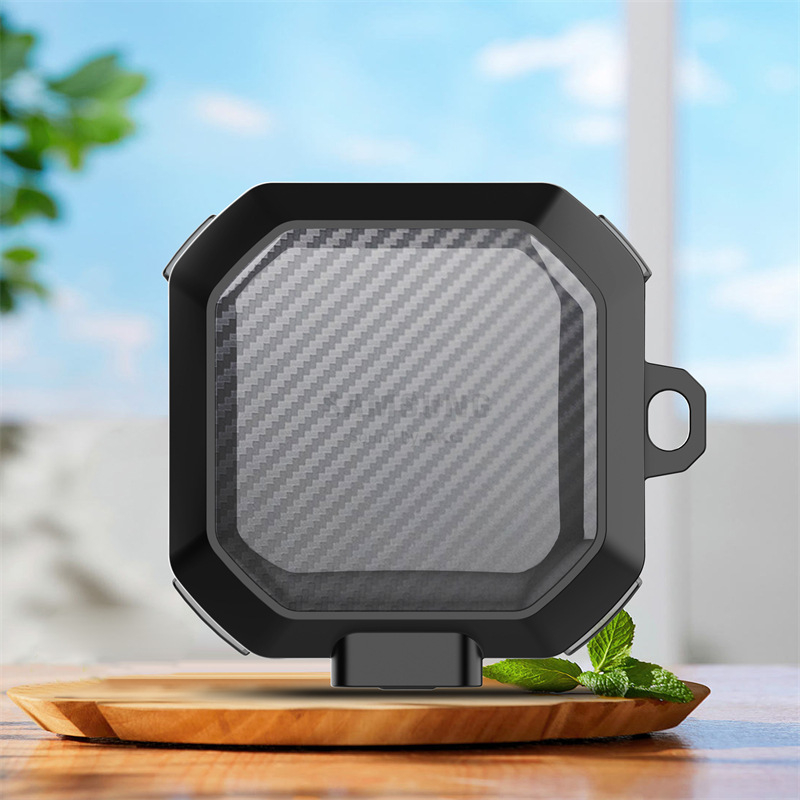 Samsung Buds Core, Buds Live, Buds Pro, Buds 2 Pro és Buds 2-hoz védőtok — átlátszó szénszálas mintázat, PC/TPU anyag, domborított textúra, injektálással öntés, permetezés