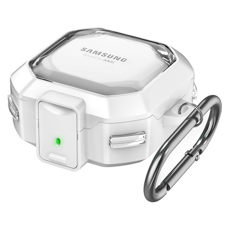 Samsung Buds Core, Buds Live, Buds Pro, Buds 2 Pro és Buds 2-hoz védőtok — átlátszó szénszálas mintázat, PC/TPU anyag, domborított textúra, injektálással öntés, permetezés