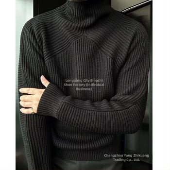 Pulover tricotat pentru bărbați, guler înalt, croială slim, mâneci lungi