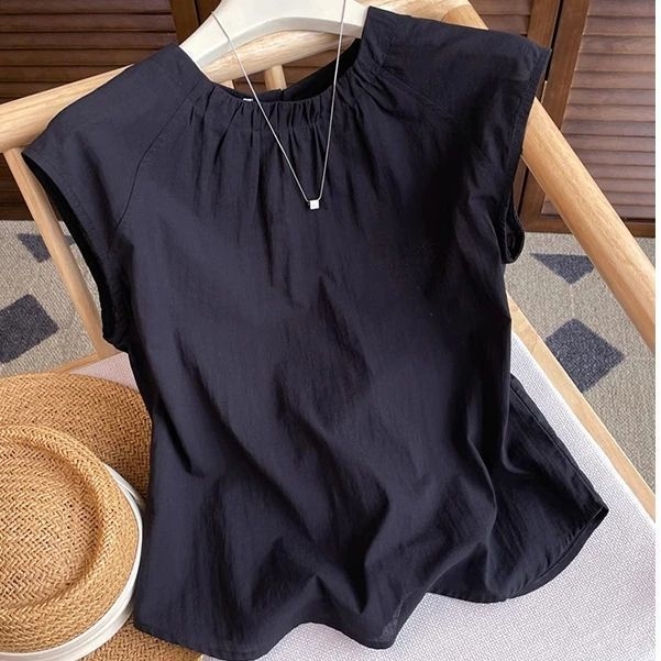 Ženska bezrukavska košulja s okruglim izrezom, Slim fit, Proljeće 2025, Cool Silk Cotton tkanina