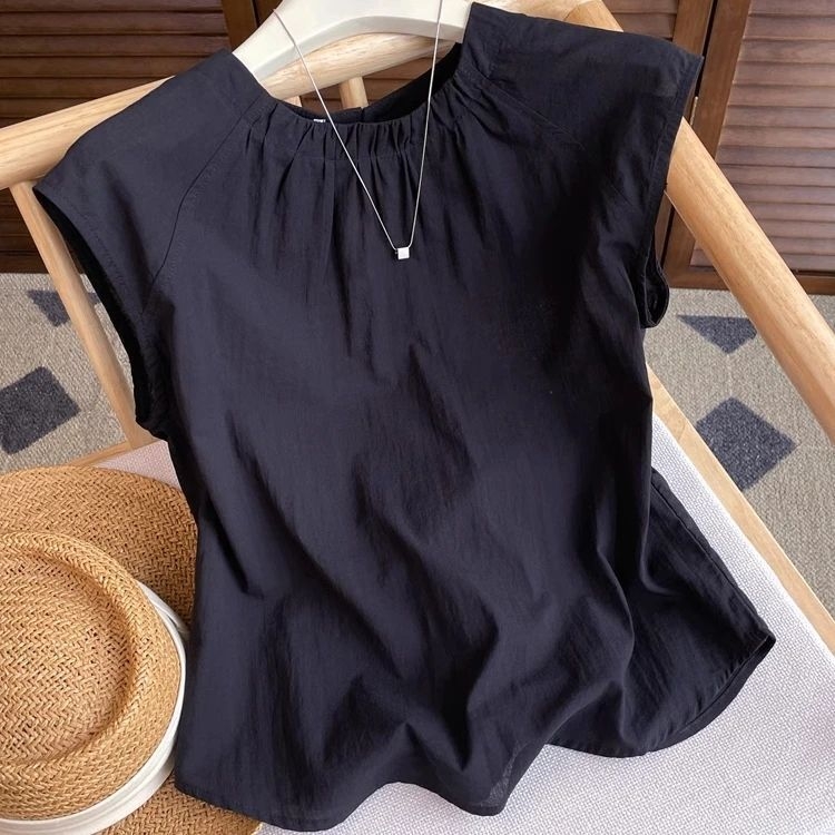 Ženska bezrukavska košulja s okruglim izrezom, Slim fit, Proljeće 2025, Cool Silk Cotton tkanina