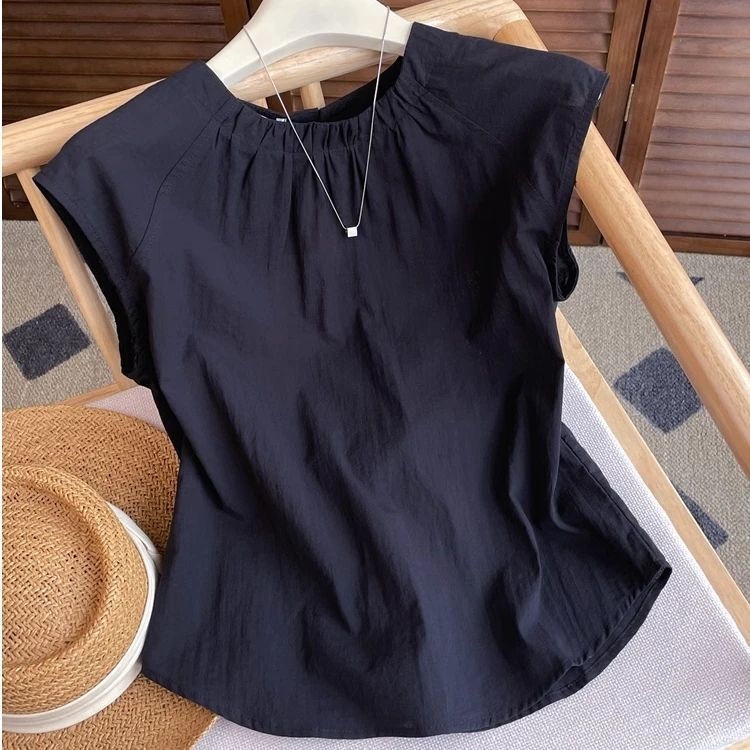 Ženska bezrukavska košulja s okruglim izrezom, Slim fit, Proljeće 2025, Cool Silk Cotton tkanina