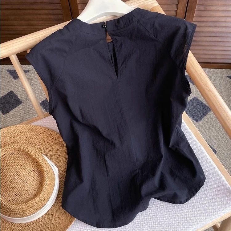 Ženska bezrukavska košulja s okruglim izrezom, Slim fit, Proljeće 2025, Cool Silk Cotton tkanina