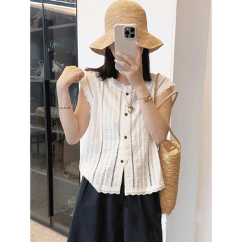 Chiffon majica s čipkom, bez rukava, okrugli izrez, Feifei rukavi, gradski stil