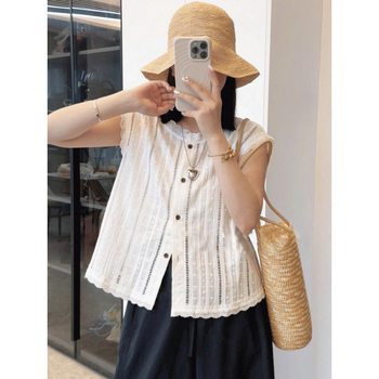 Chiffon majica s čipkom, bez rukava, okrugli izrez, Feifei rukavi, gradski stil