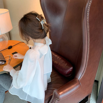 Женска риза от модал с дълги ръкави, абстрактен принт, стойка яка, кройка А-образна, стил литературно ретро