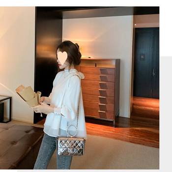 Женска риза от модал с дълги ръкави, абстрактен принт, стойка яка, кройка А-образна, стил литературно ретро