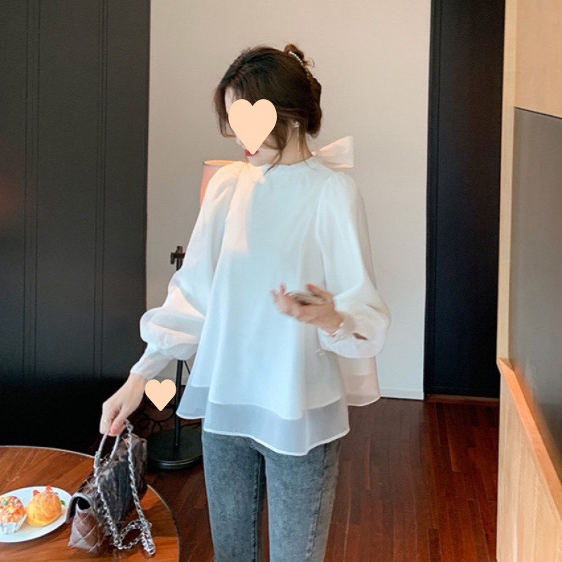 Женска риза от модал с дълги ръкави, абстрактен принт, стойка яка, кройка А-образна, стил литературно ретро