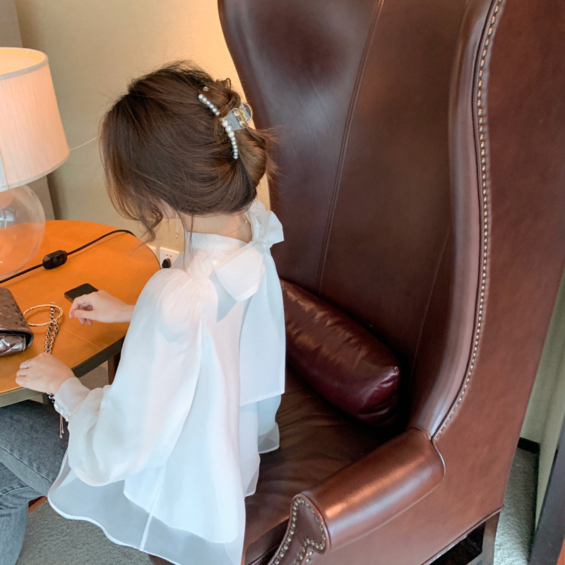 Женска риза от модал с дълги ръкави, абстрактен принт, стойка яка, кройка А-образна, стил литературно ретро