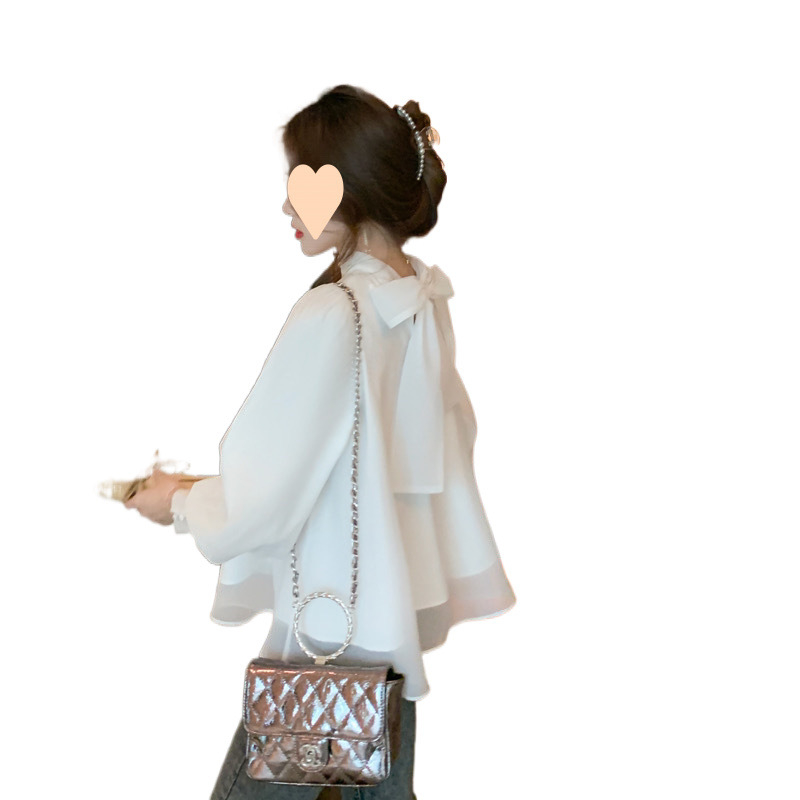 Женска риза от модал с дълги ръкави, абстрактен принт, стойка яка, кройка А-образна, стил литературно ретро