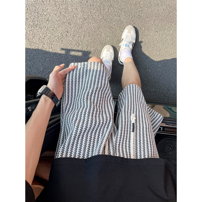 Плетени шорти с хаундстоут патерн, мъжки, прав силует, средна дължина, 80% полиестер