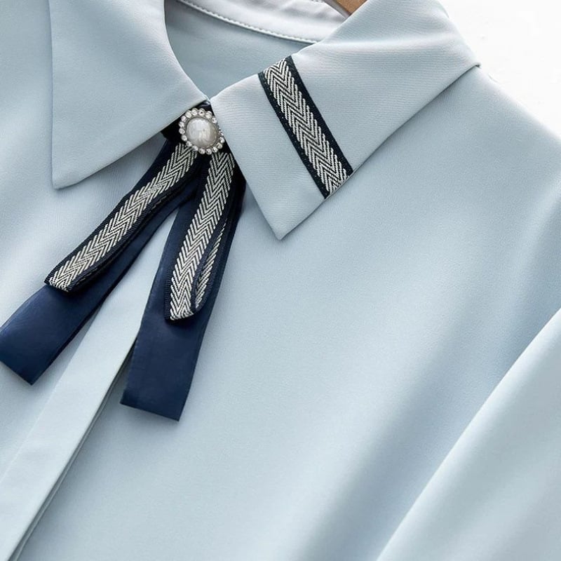 Ženska košulja od šifona, dugi rukavi, ovratnik košulje, širok kroj, gradski stil, jesen 2025