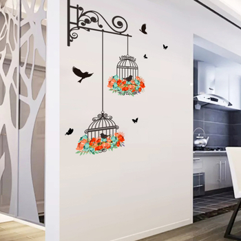 Zidni mural s ptičjim kavezom – PVC vodootporna dekorativna naljepnica za zid, 1 panel, uzorak 10122, moderni minimalistički stil, pogodna za dnevni boravak, spavaću sobu, radnu sobu, kuhinju, kupaonicu
