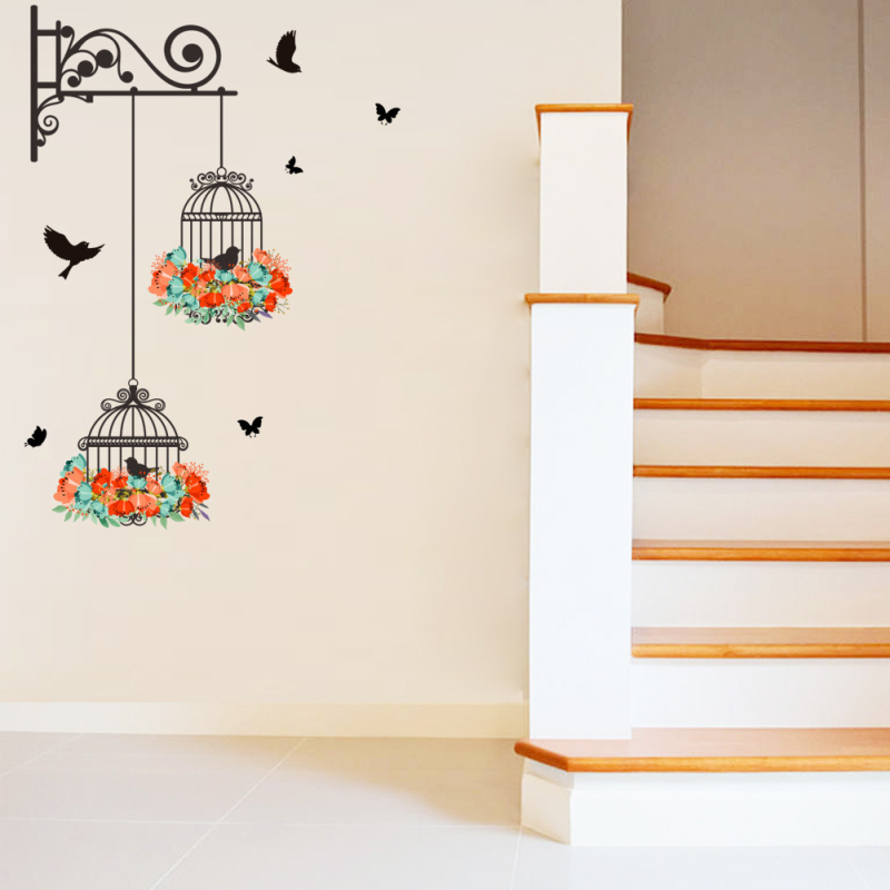 Zidni mural s ptičjim kavezom – PVC vodootporna dekorativna naljepnica za zid, 1 panel, uzorak 10122, moderni minimalistički stil, pogodna za dnevni boravak, spavaću sobu, radnu sobu, kuhinju, kupaonicu