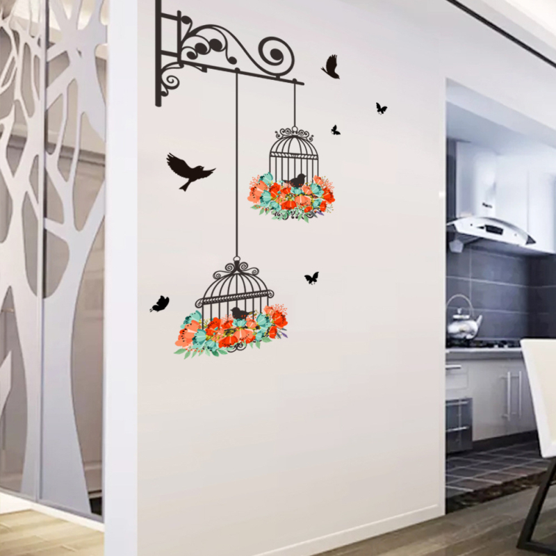 Zidni mural s ptičjim kavezom – PVC vodootporna dekorativna naljepnica za zid, 1 panel, uzorak 10122, moderni minimalistički stil, pogodna za dnevni boravak, spavaću sobu, radnu sobu, kuhinju, kupaonicu
