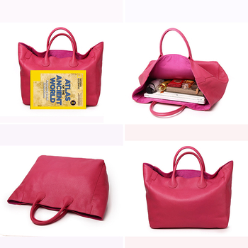 Дамска чанта Tote от естествена кожа, първокласна телешка кожа, хоризонтална квадратна форма, отворен горен ръб, джоб с цип и джоб за телефон, подплата от телешка кожа