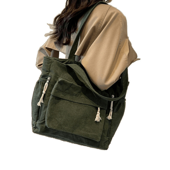 Corduroy Tote Bag с цип, вътрешни джобове за цип и телефон, двойни презрамки - Есен 2024