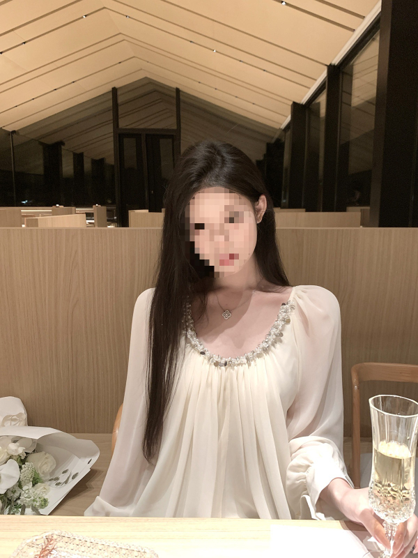 Bluza šifon bez leđa s perlama i šljokicama, 3D efekt, dugi rukav