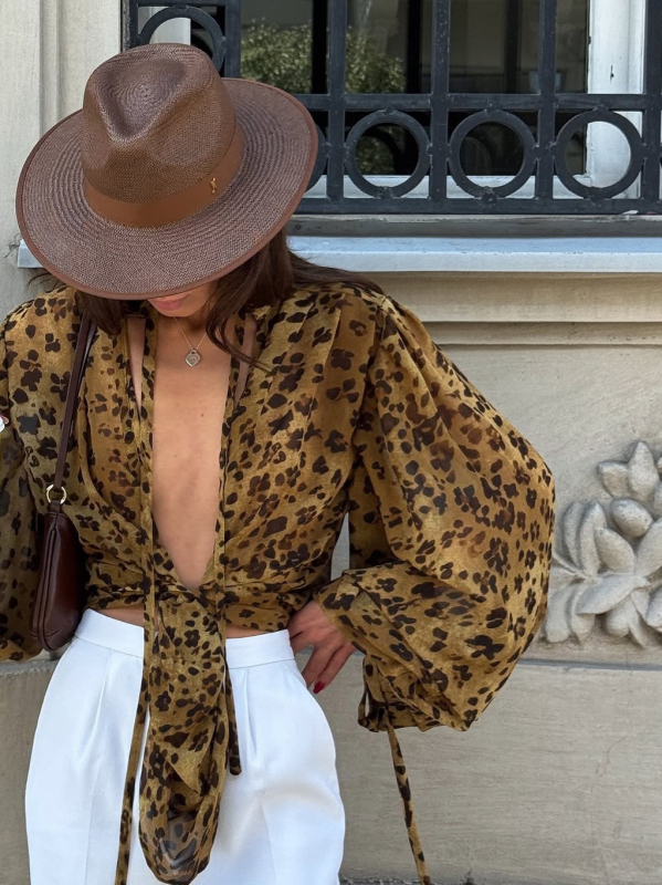 Cardigan od šifona s leopard uzorkom, V-izrez, rukavi fenjera, poliester tkanina
