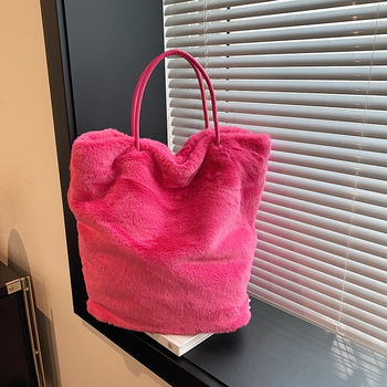 Tote чанта за ежедневна употреба — плюшена материя, уличен стил, вертикална квадратна форма, подплата полиестер, вътрешен джоб за телефон