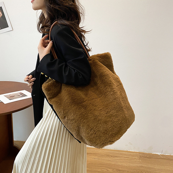 Tote чанта за ежедневна употреба — плюшена материя, уличен стил, вертикална квадратна форма, подплата полиестер, вътрешен джоб за телефон