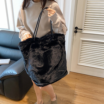 Tote чанта за ежедневна употреба — плюшена материя, уличен стил, вертикална квадратна форма, подплата полиестер, вътрешен джоб за телефон