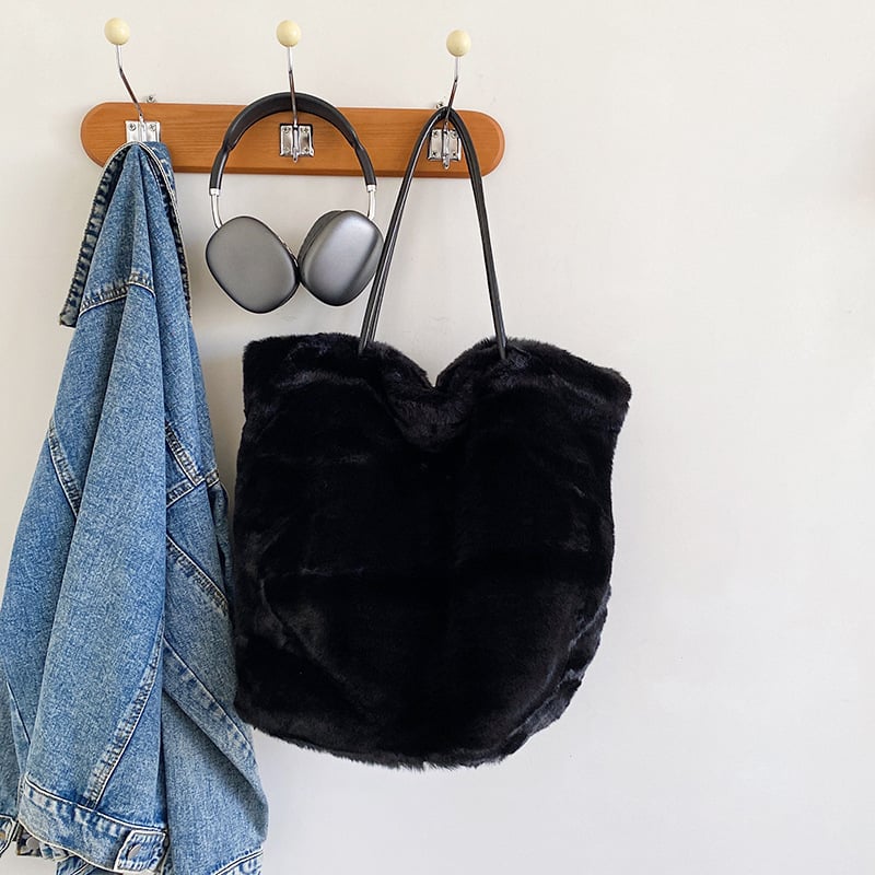 Tote чанта за ежедневна употреба — плюшена материя, уличен стил, вертикална квадратна форма, подплата полиестер, вътрешен джоб за телефон