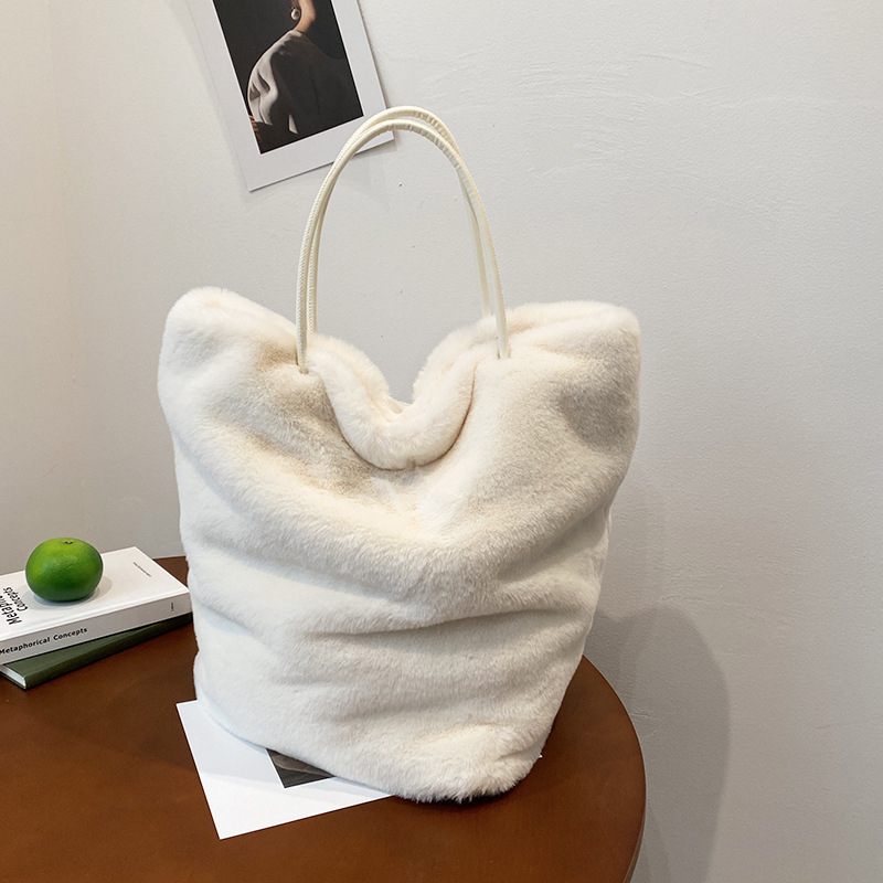 Tote чанта за ежедневна употреба — плюшена материя, уличен стил, вертикална квадратна форма, подплата полиестер, вътрешен джоб за телефон