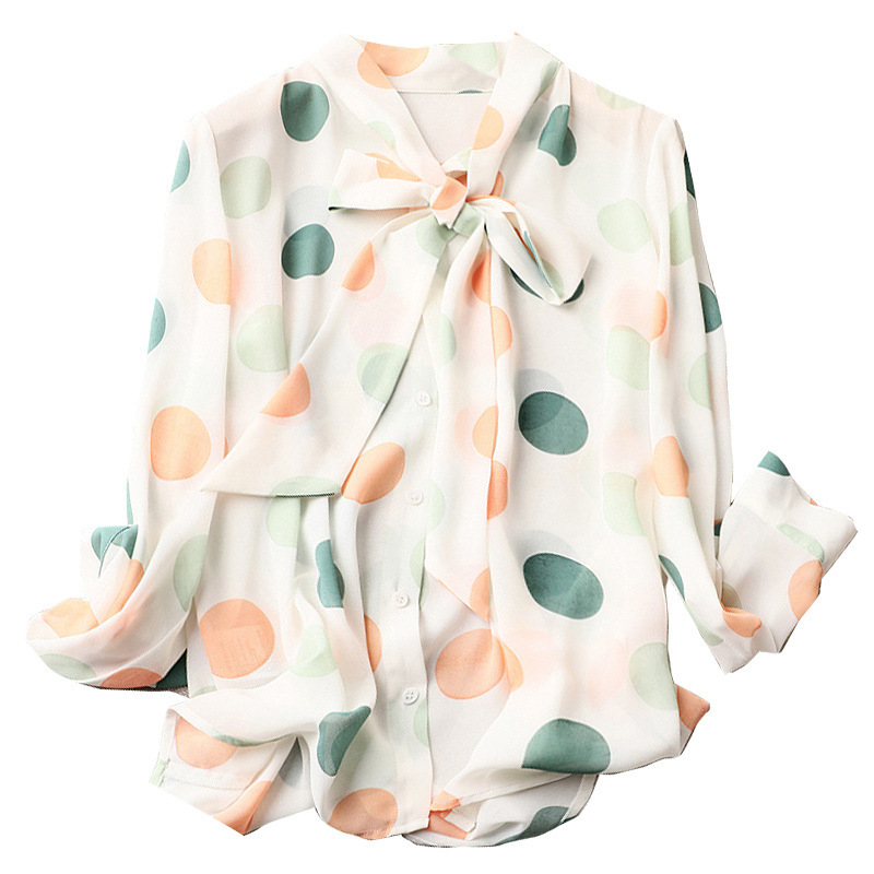 Ženska šifon košulja | 90–95% poliester | točkasti uzorak | dugi rukav | šalni ovratnik