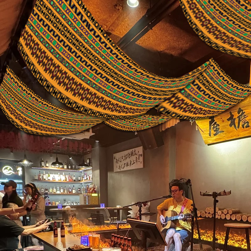 Етно стил ресторантен гоблен със дигитален термичен трансфер, правоъгълен таванен фон за барове и коридори