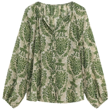 Ženska košulja od šifona s elastanom, cvjetni uzorak, lampasti rukavi, V-izrez, udoban kroj