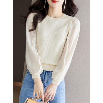 Košulja, poliester s vinilonom, puff rukavima, okrugli ovratnik, slobodan kroj, proljeće 2025