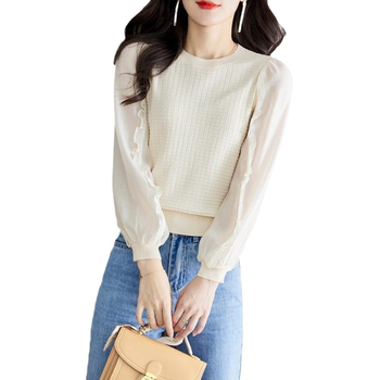 Košulja, poliester s vinilonom, puff rukavima, okrugli ovratnik, slobodan kroj, proljeće 2025