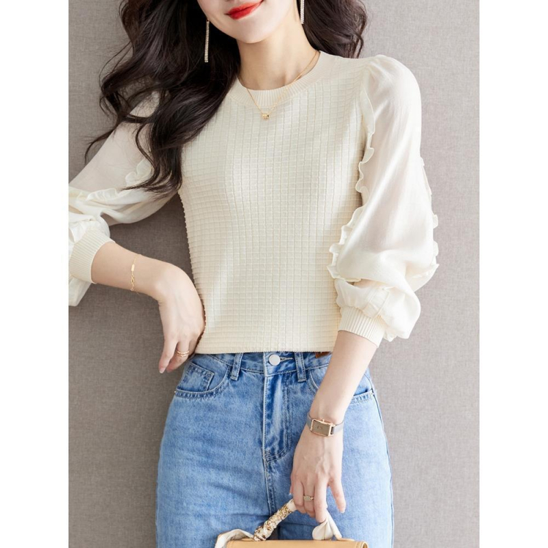 Košulja, poliester s vinilonom, puff rukavima, okrugli ovratnik, slobodan kroj, proljeće 2025