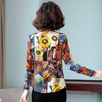 Женска шифонова риза с флоралeн принт, дълги ръкави, яка тип риза, дължина 50–65 см, кардиган стил