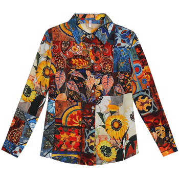 Женска шифонова риза с флоралeн принт, дълги ръкави, яка тип риза, дължина 50–65 см, кардиган стил