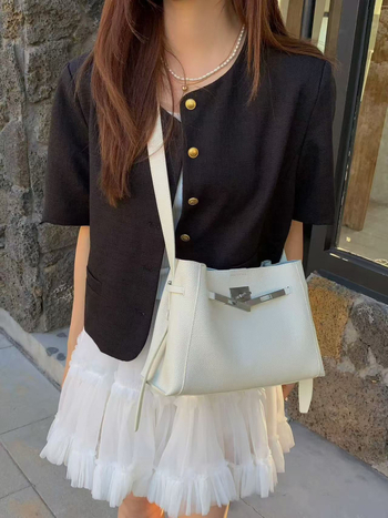 Кожа от висок клас чанта през рамо, градски минималистичен стил, цип за отваряне, джоб за телефон, PU подплата — модел XCY-58107#