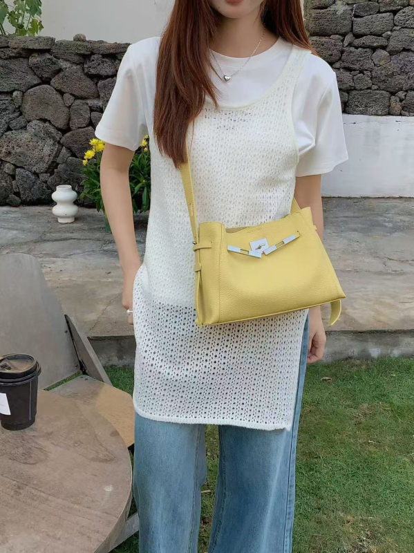 Кожа от висок клас чанта през рамо, градски минималистичен стил, цип за отваряне, джоб за телефон, PU подплата — модел XCY-58107#