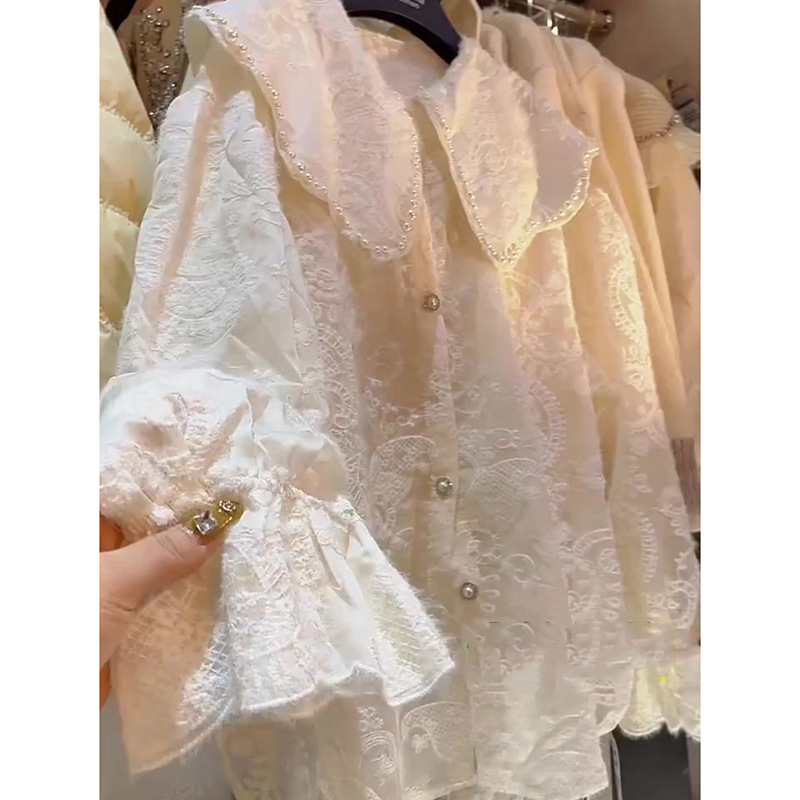 Блуза с парчета и яка за бебето, дълги ръкави, едноцветен модел, шифон (123016)